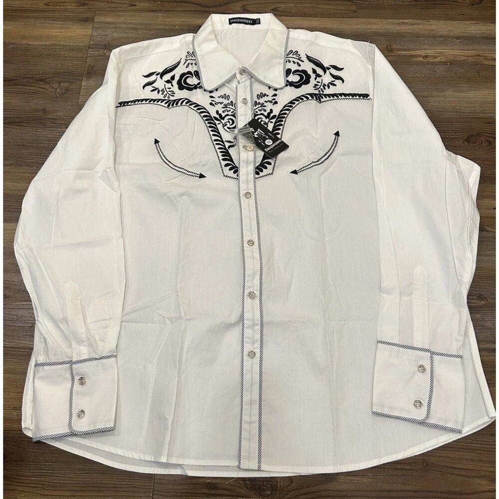 NWT Daupanzees Men’s white and black Western long-sleeve button-up Shirt Sz 3XL